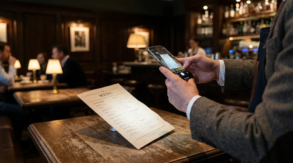 Photographing a printed paper menu with a smartphone